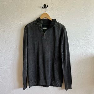 Men’s black washed knit pullover half zip